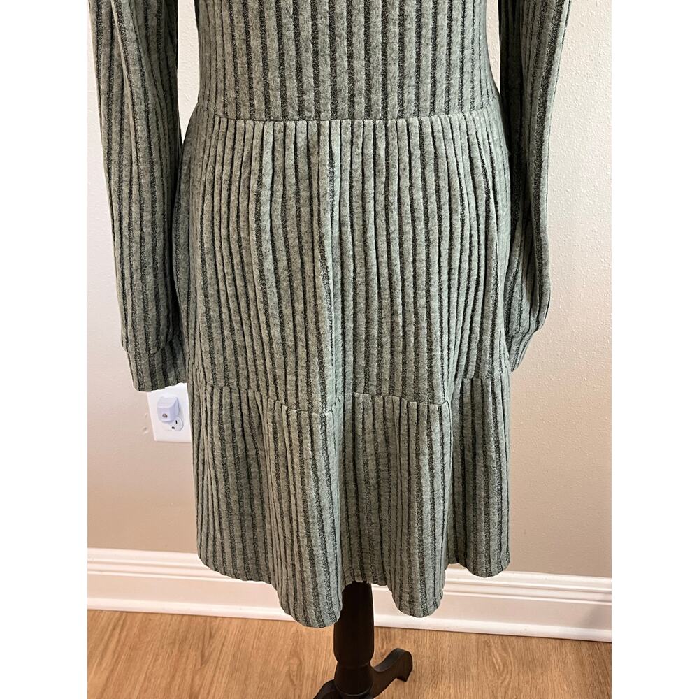 Ribbed Tiered Dress Sz Med Square Neck w/ Pockets Boho Cottagecore Romantic - Picture 6 of 13